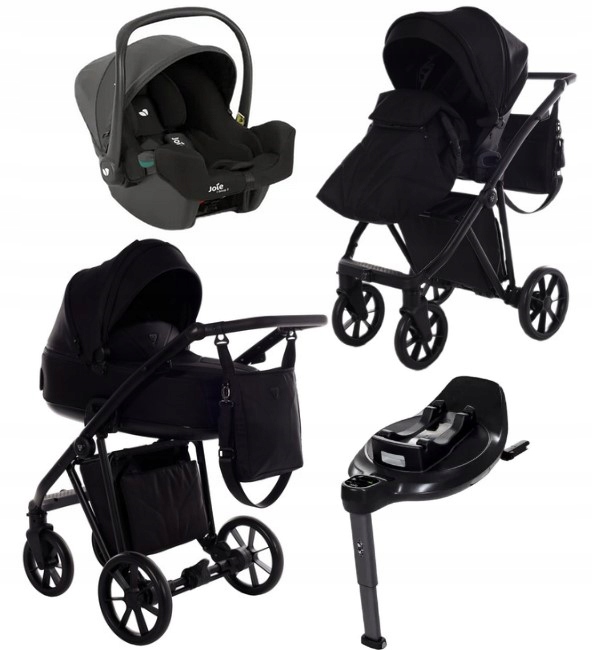 WÓZEK 4w1 JUNAMA SMART BLACK 04 + FOTELIK I-SNUG 2 + BAZA ENCORE OBROTOWA