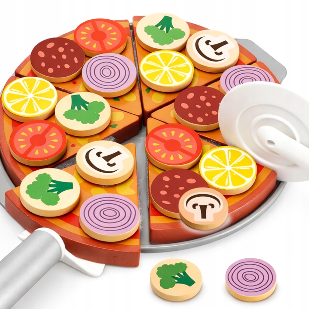 Drewniana Pizza dla Dzieci do Krojenia Zestaw Kuchenny Montessori