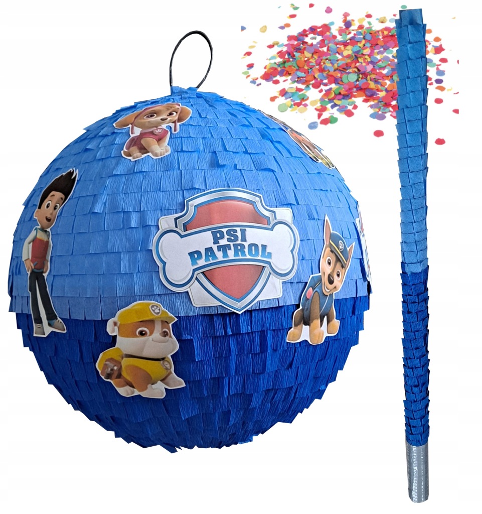 PINIATA DUŻA 86 cm- pieski Psi Patrol DUO BLUE kij+ konfetti