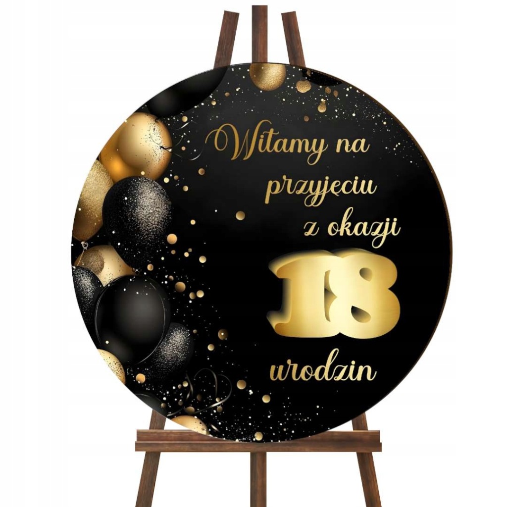 Tablica powitalna "18 urodziny", złoto-czarny, 39,5 cm