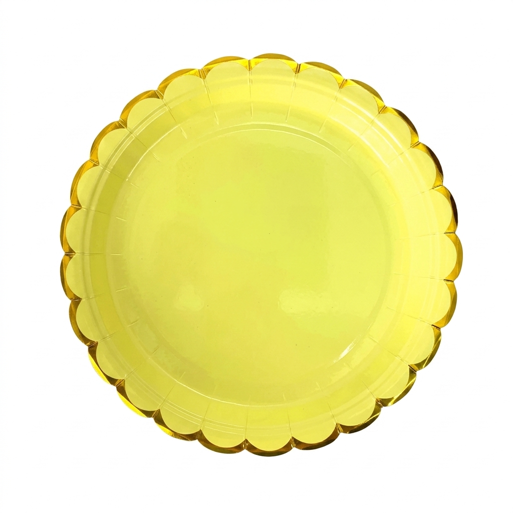 TALERZYKI PAPIEROWE żółte ZŁOTA FALBANKA okrągłe 18 cm 6 szt
