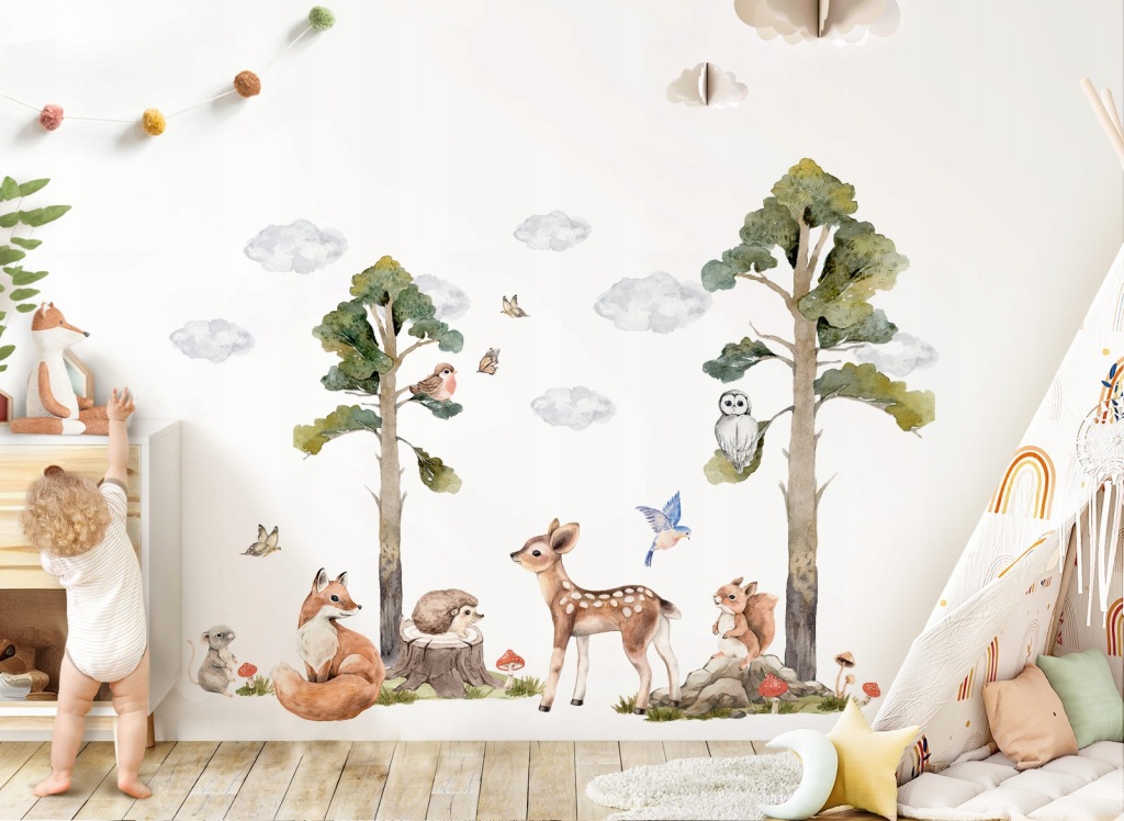 NAKLEJKA ŚCIENNA LITTLE DECO ZWIERZĘTA LEŚNE Z DRZEWAMI 167 X 99 CM