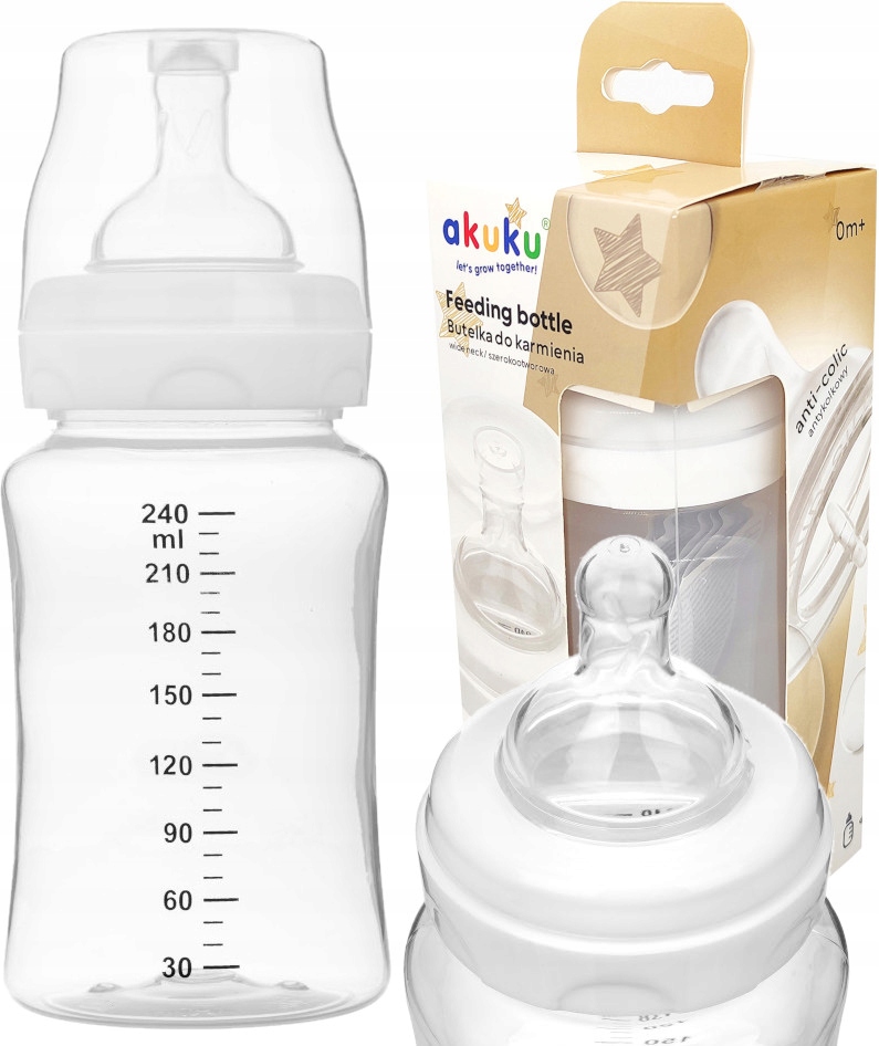 AKUKU BUTELKA SZEROKA ANTYKOLKOWA SMOCZEK 0m 240ml
