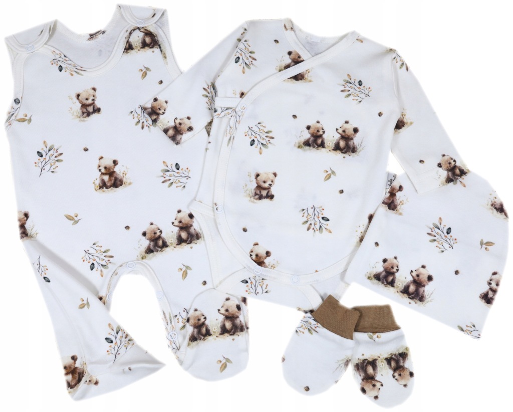 WYPRAWKA NIEMOWLĘCA 62 KOMPLET ŚPIOSZKI BODY CZAPKA ŁAPKI LITTLE BEAR /112/