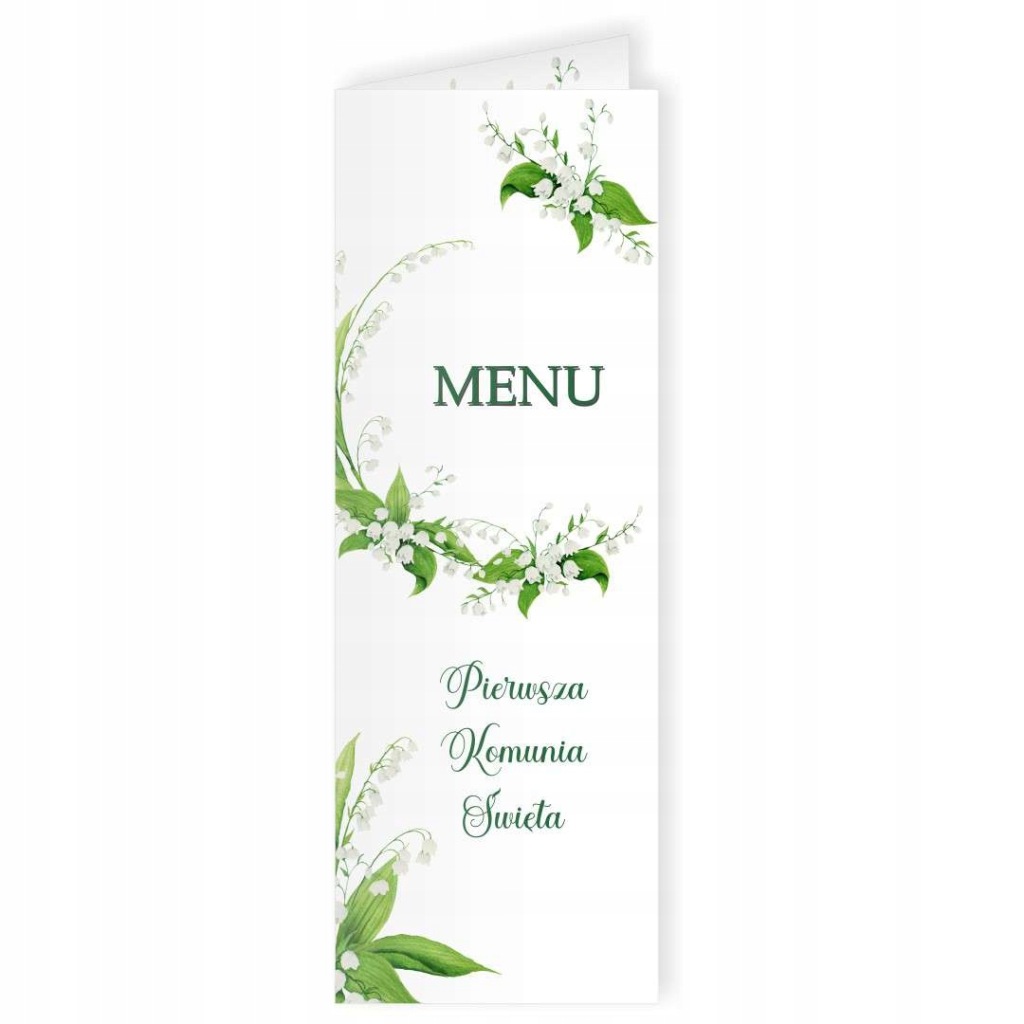 Menu jadłospis "Komunia Święta - Konwalie", 29,5 x 10,5 cm, 3 szt