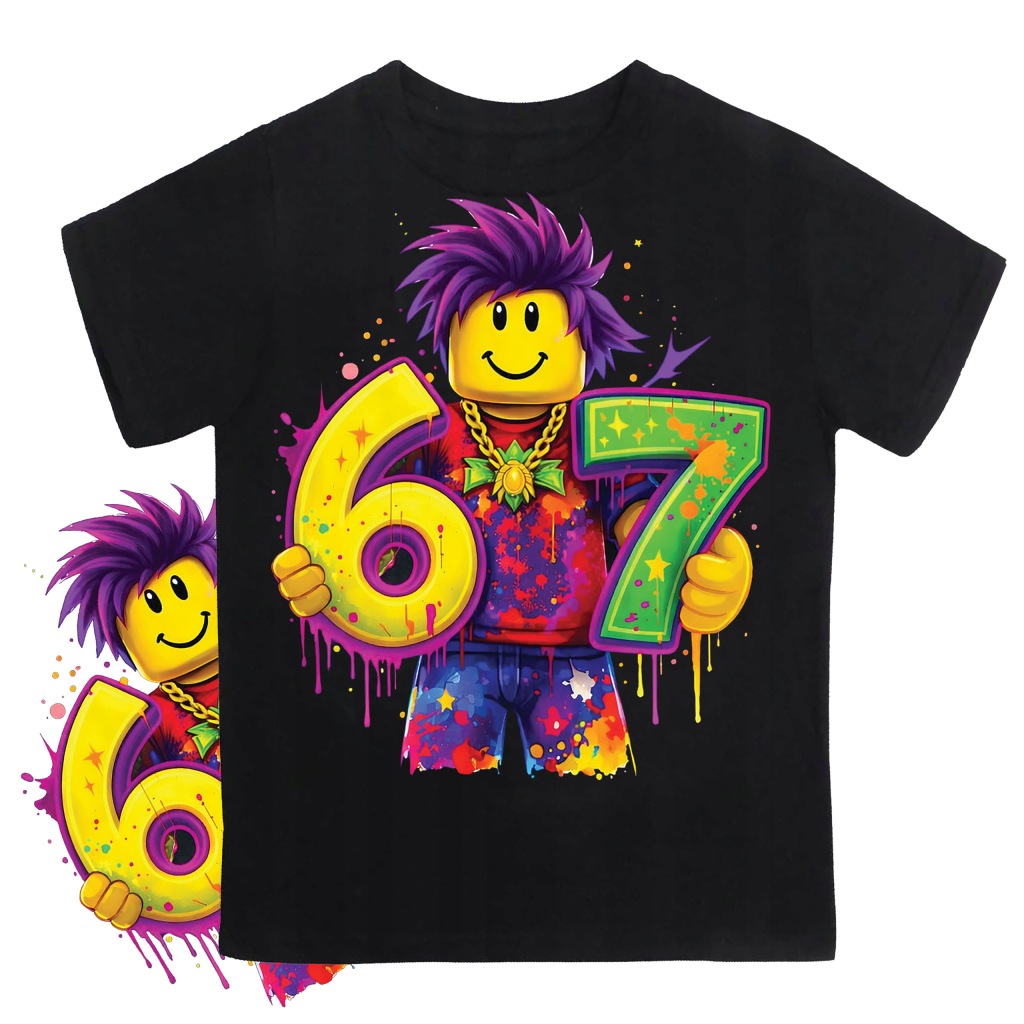 Koszulka Dziecięca Bawełniana Six Seven 67 Brainrot ROBLOX Czarna 5/6 lat