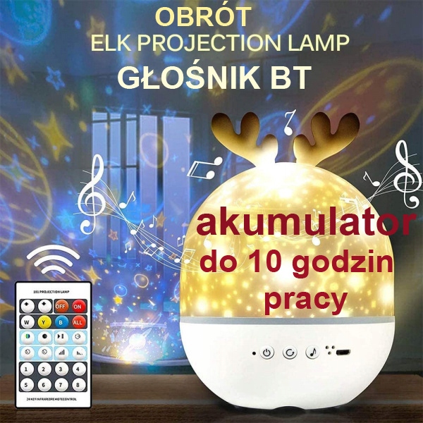 Lampka projektor głośnik BT pilot akumulator CAMPSLE biały