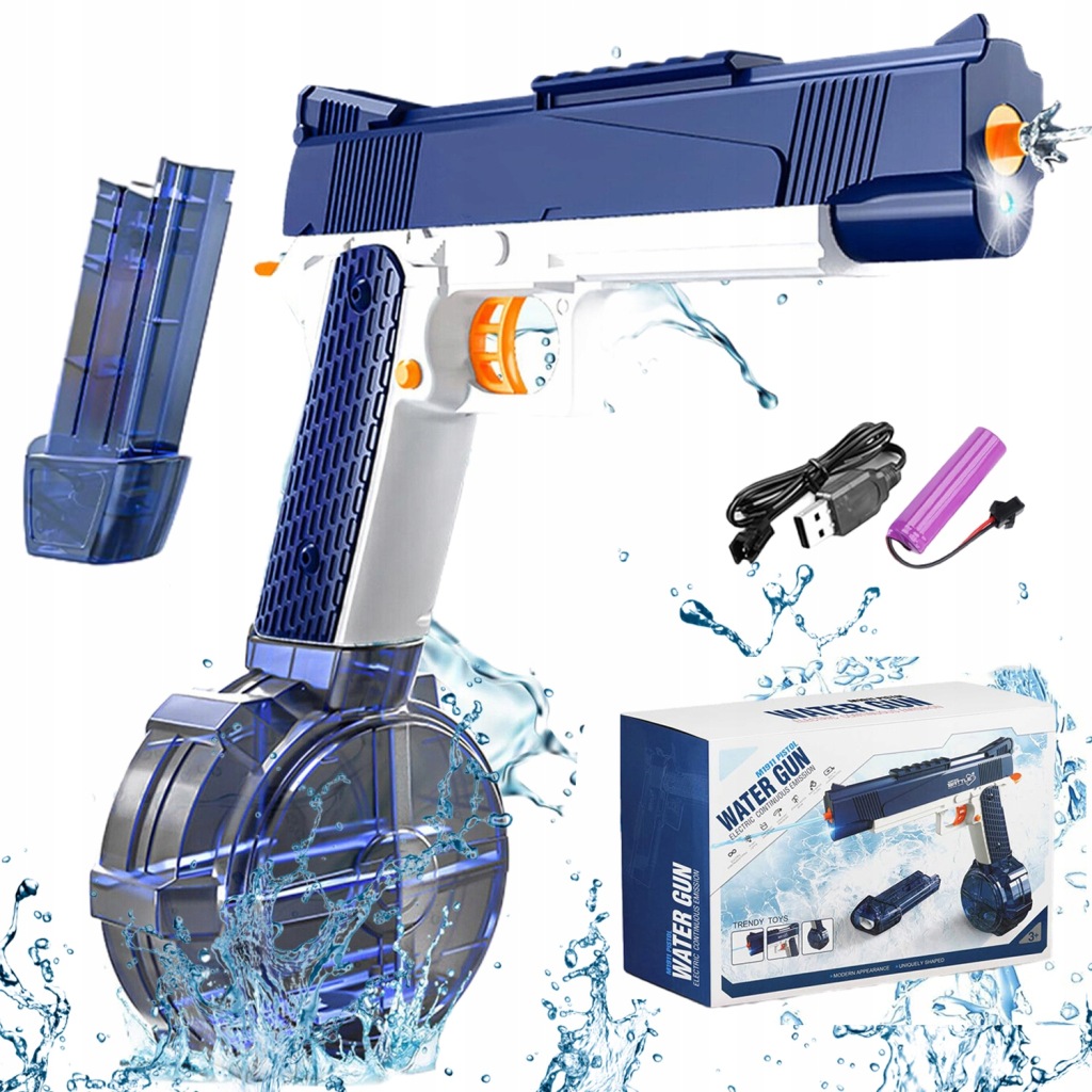PISTOLET ELEKTRYCZNY NA WODĘ AUTOMATYCZNY GLOCK 2 MAGAZYNKI NA BASEN PLAŻA