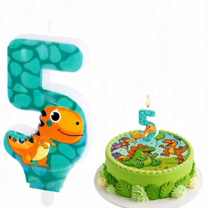 ŚWIECZKA DINOZAURY CYFRA 5 DINO DEKORACJA NA TORT URODZINY DLA DZIECI