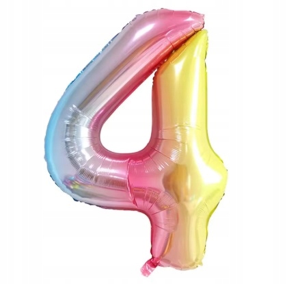 BALON CYFRA 4 CZTERY KOLOROWY FOLIOWY W KSZTAŁCIE CYFRY URODZINY IMPREZA 1m