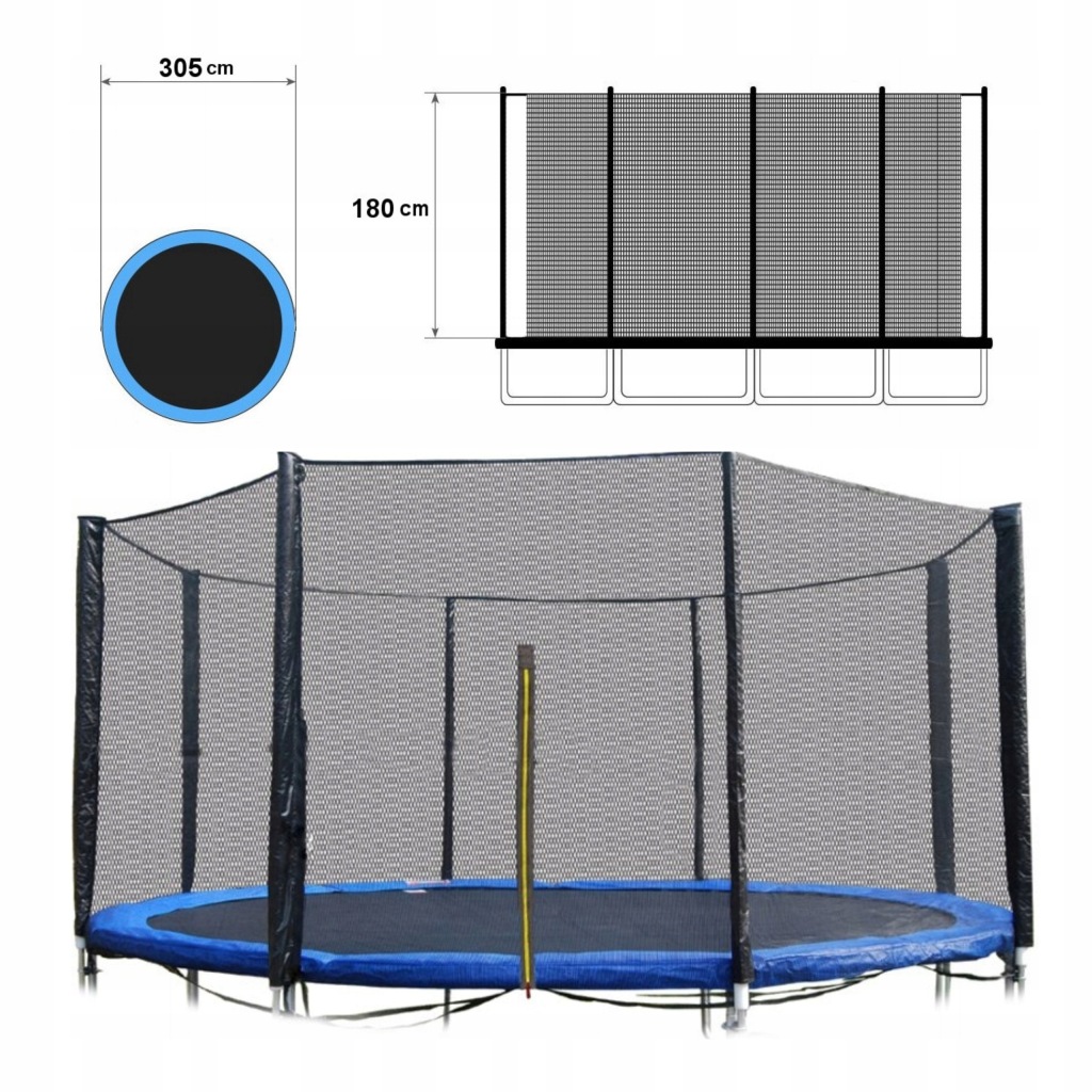 Uniwersalna Siatka Ochronna Zewnętrzna Na Trampolinę 10 Ft 8 Słupków 305 Cm
