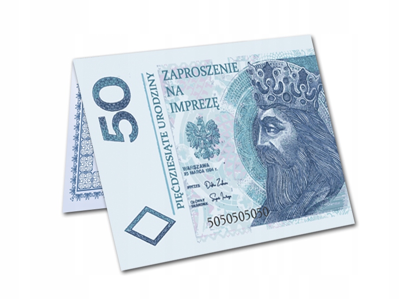Zaproszenie 50 Urodziny Banknot Oryginalne +Kop