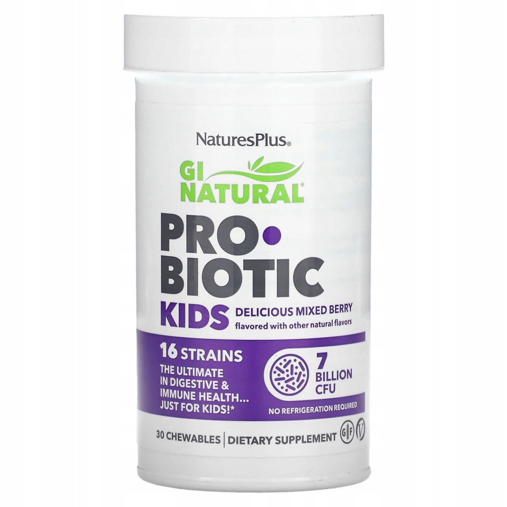 NaturesPlus, GI Natural Probiotic Kids, pyszna mieszanka jagód, 7 miliardów