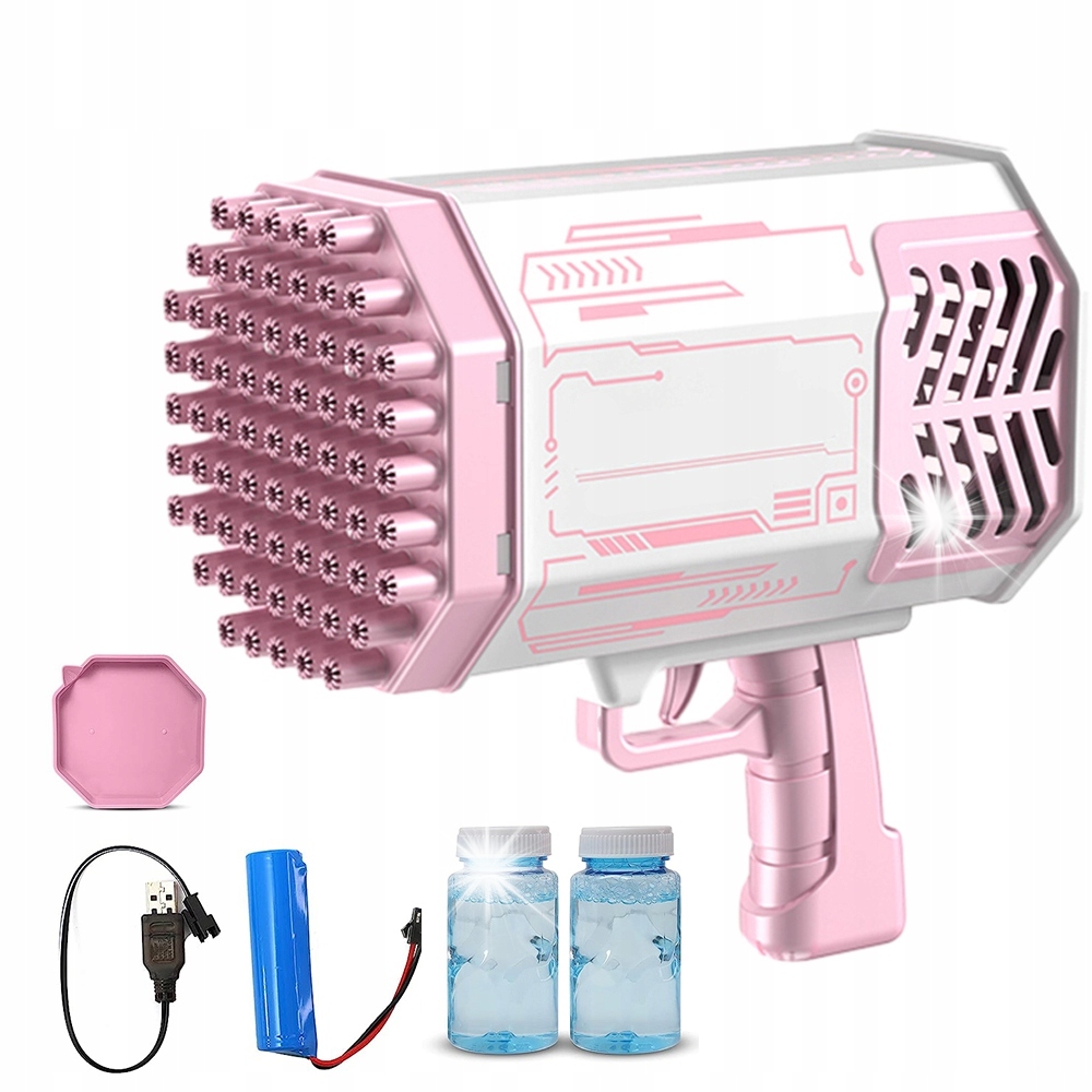 BAZOOKA DO BANIEK 69 DYSZ LED USB AKUMULATOR + PŁYN ZABAWKA PREZENT DZIECI