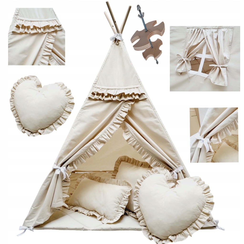 Edisa namiot TIPI dla dzieci wigwam falbanka + 3 poduszki + mata 120x120 CE