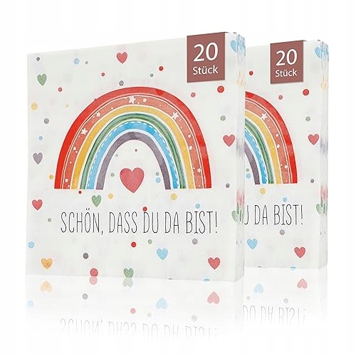 TĘCZOWE ZESTAW 40 SZTUK DEKORACJA Z SENTENCJĄ "SCHÖN DASS DU DA BI" TĘCZOWE