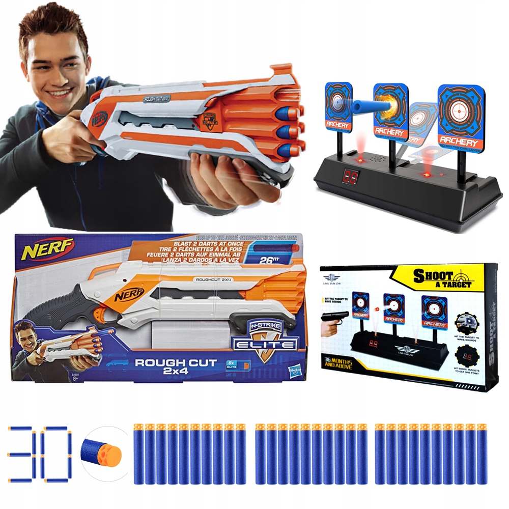Nerf Rough Cut + tarcza elektyczna 30x strzałki