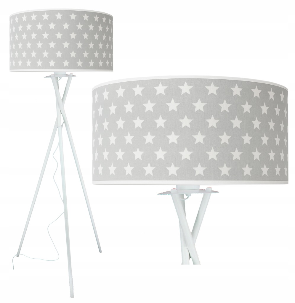 LAMPA PODŁOGOWA DZIECIĘCA 145 cm TRÓJNÓG SZARA W GWIAZDKI DO POKOJU DZIECKA