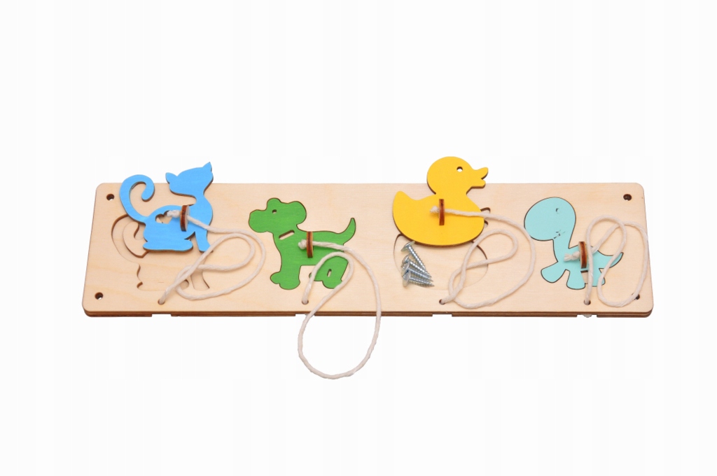 PUZZLE KOLOROWE ZWIERZĄTKA DO TABLICY SENSORYCZNEJ + SZNURECZKI