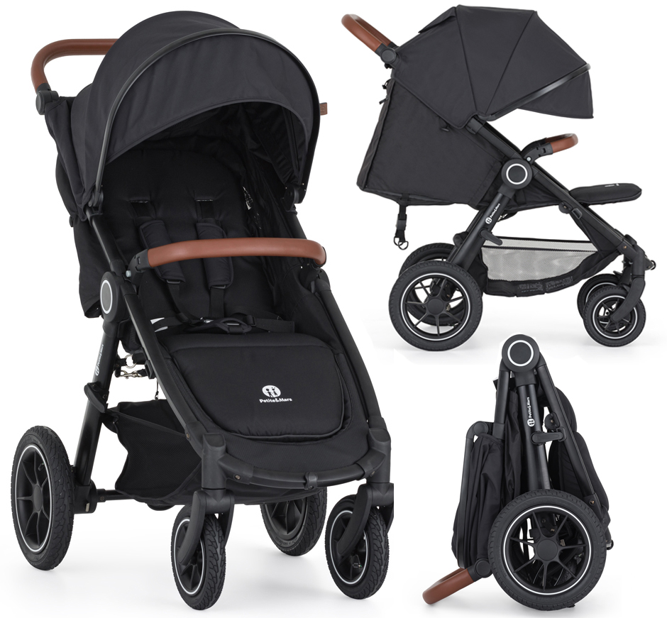 WÓZEK SPACEROWY PetiteMars Street 2 AIR STELAŻ KLAMRA OAK PERFECT BLACK