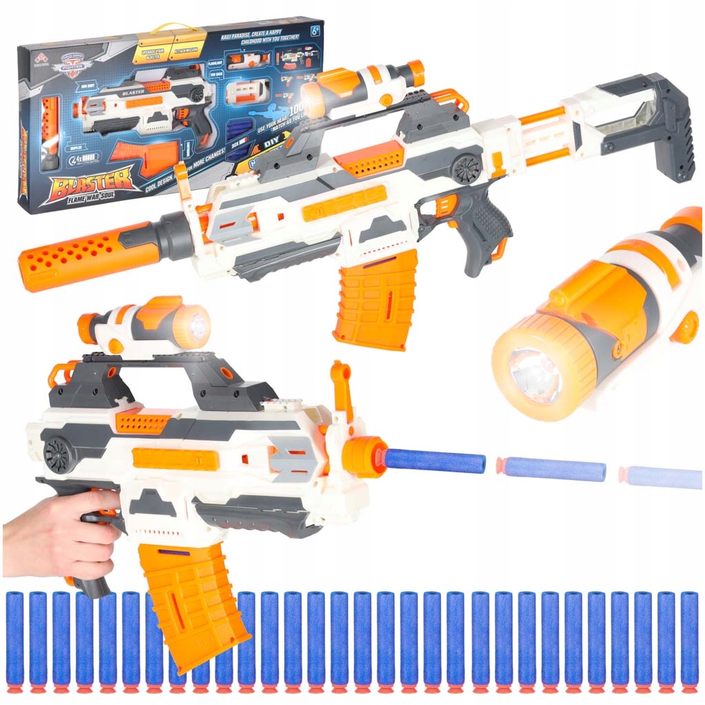 WYRZUTNIA KARABIN NA STRZALKI PIANKOWE BLASTER MODULAR 4W1 + 30 STRZALEK