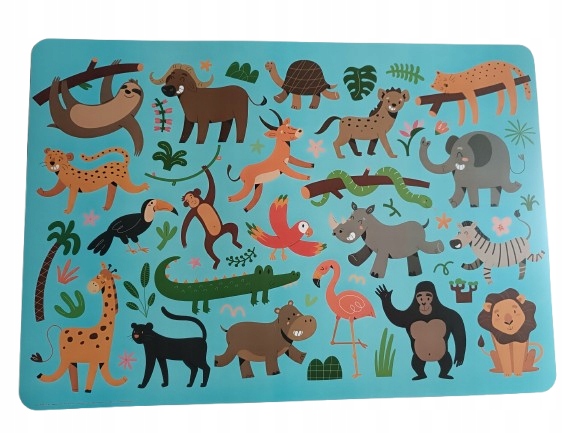 PODKŁADKA DO PRAC PLASTYCZNYCH ZWIERZĘTA NA STÓŁ SAFARI DUŻA 65CM/45CM