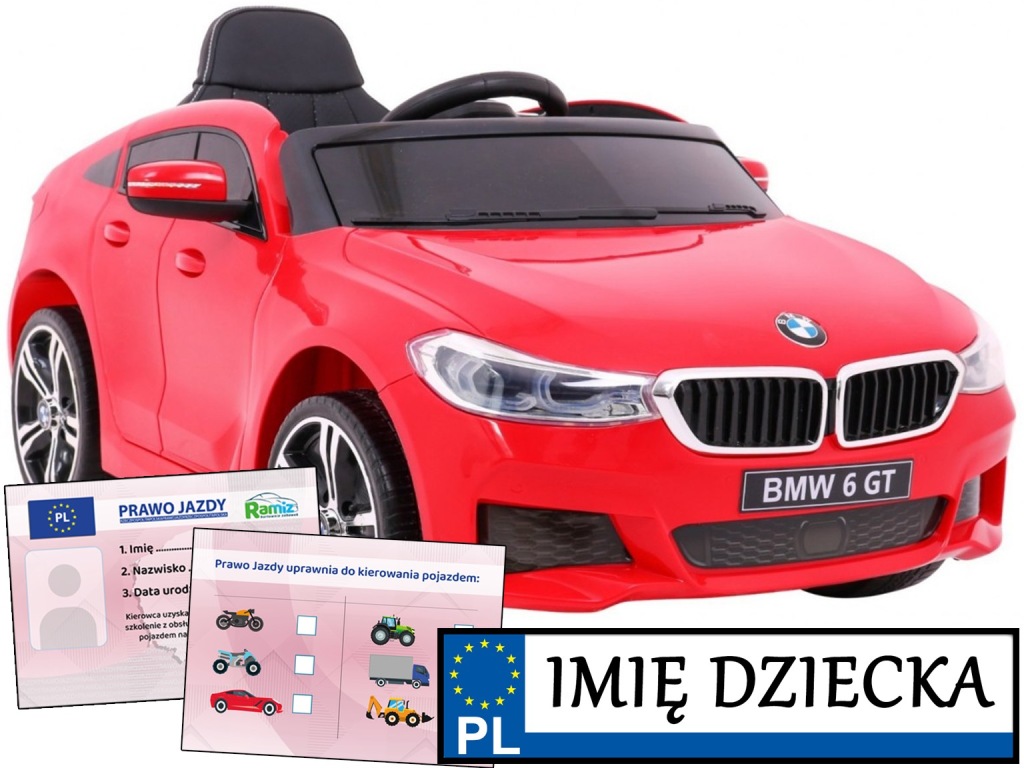 SAMOCHODZIK DLA DZIECI na akumulator BMW 6GT personalizowana tablica PILOT