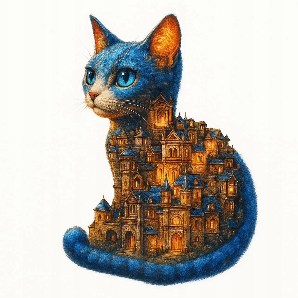 PUZZLE DREWNIANE KOT MIASTO 94EL 22CM