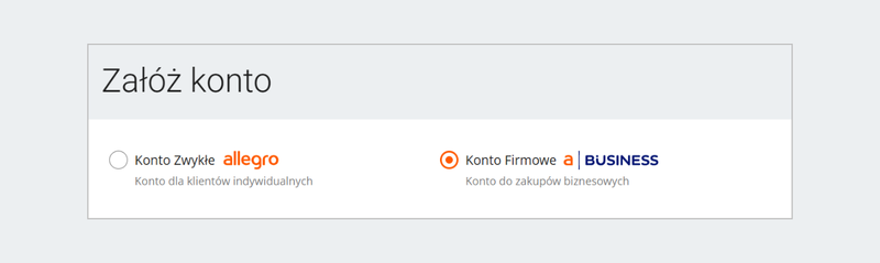 Formularz rejestracji konto firmowego do zakupów biznesowych