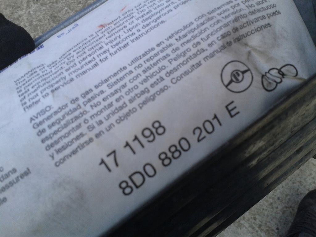 фото №6, Подушка пассажира audi a4 b5 8d0880201e europa