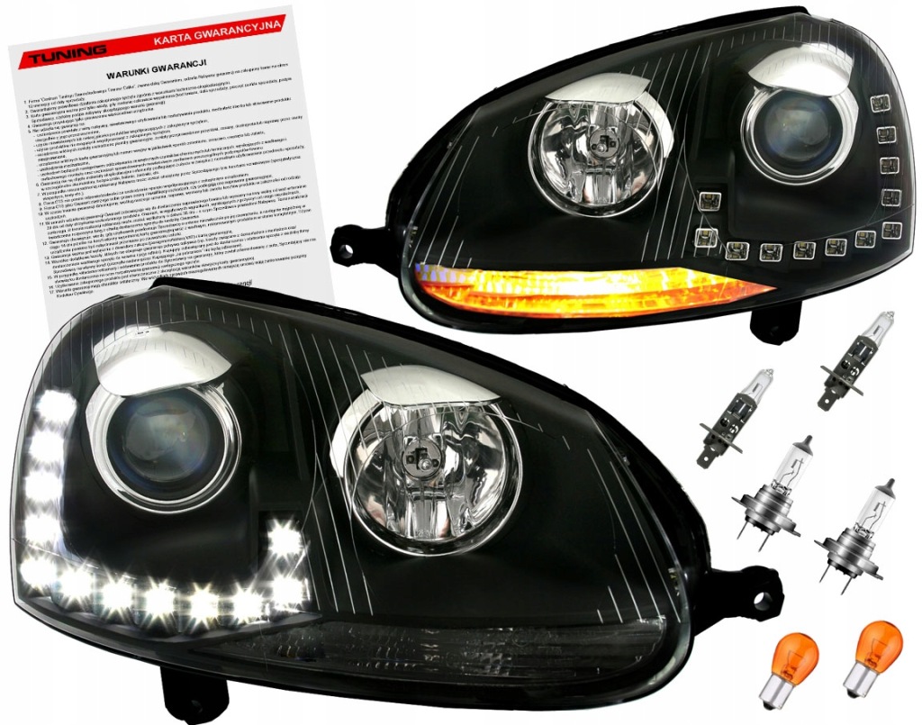 фото №1, Vw golf v mk5 03-08 лампи фари black led drl