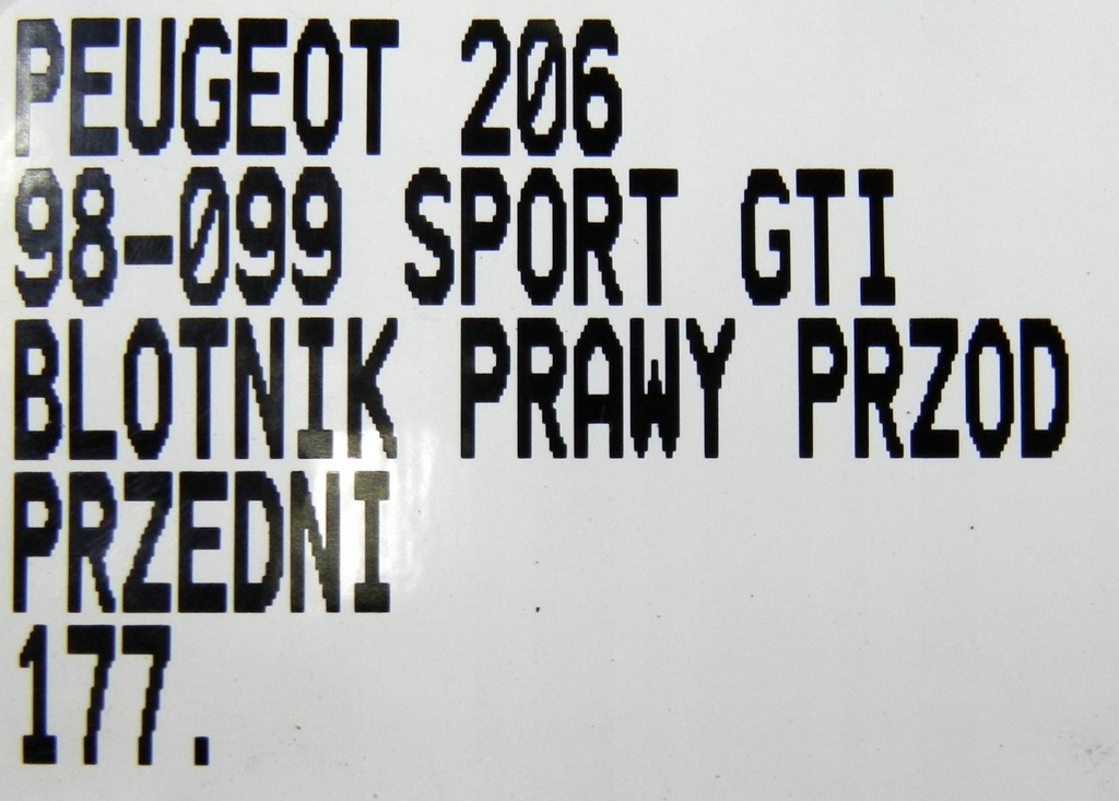 фото №10, 177.błotnik правий перед передній peugeot 206 gti