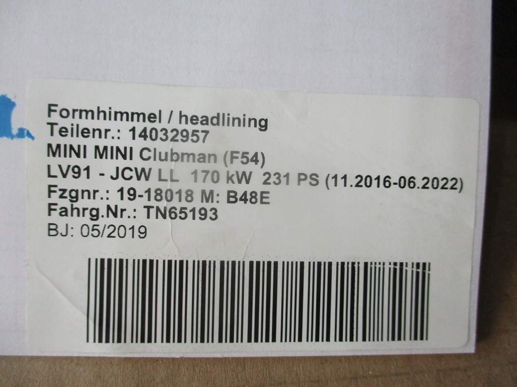 фото №6, 7. стеля mini clubman f54 комплект 19r