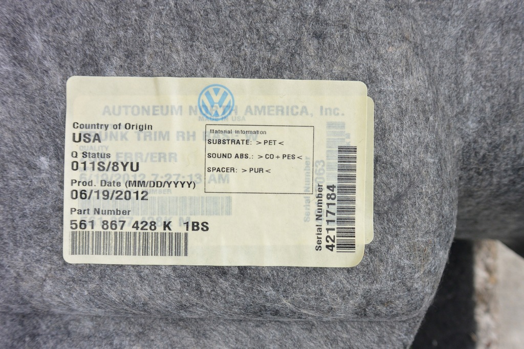 фото №6, Обшивка обивка багажника vw passat b7 b8 usa kpl
