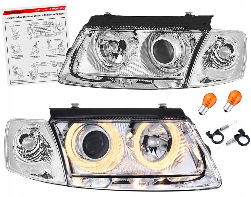 фото №1, Vw passat b5 3b лампы фары хром кольца h7/h7