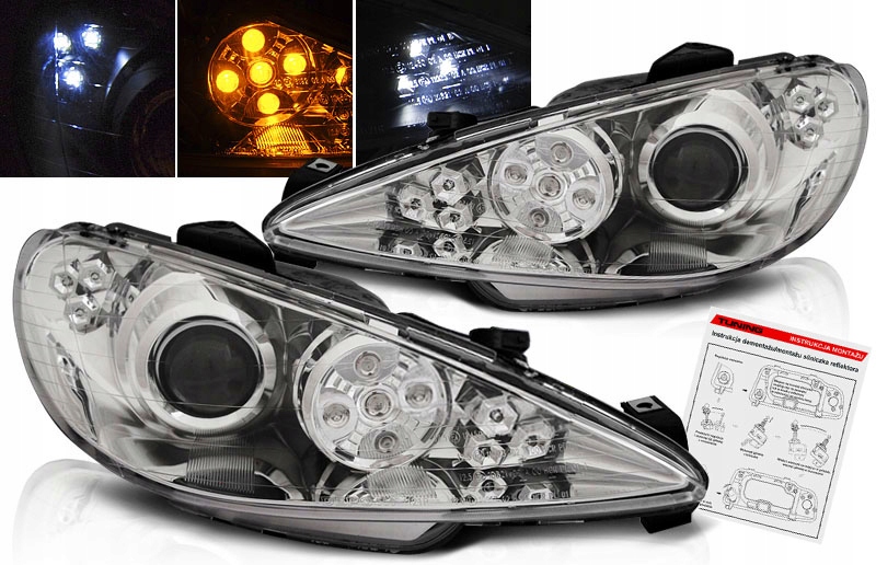 фото №1, Peugeot 206 fl 02-12 лампи фари led h7 хром