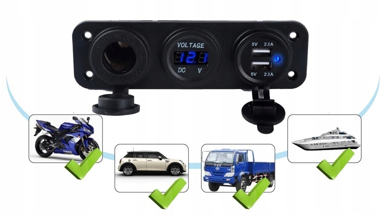 фото №7, Панель woltomierz зарядное устройство 2x usb 3,1a 3w1 разъём прикуривателя автомобильные