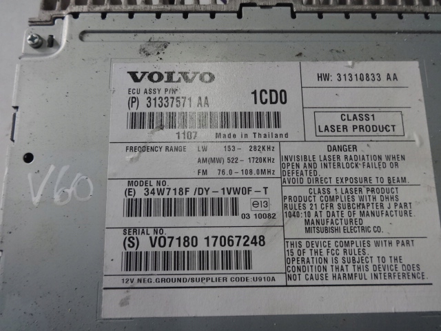 фото №2, Volvo v60 10r- радіо програвач cd 31335771aa