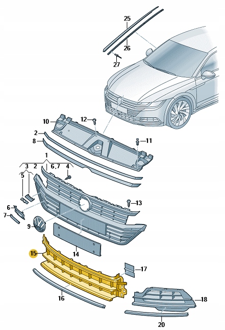 фото №3, Решётка бампера заглушка vw arteon r-line средняя