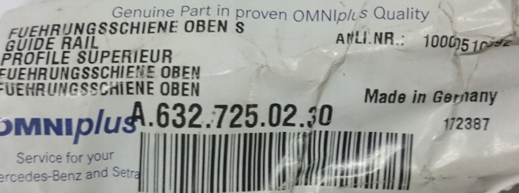 Mercedes - benz a632 725 02 30 напрямна скло в Україні