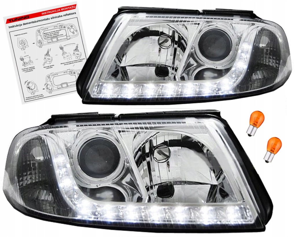 фото №1, Vw passat b5 fl 3bg лампы фары хром led h7 линза led