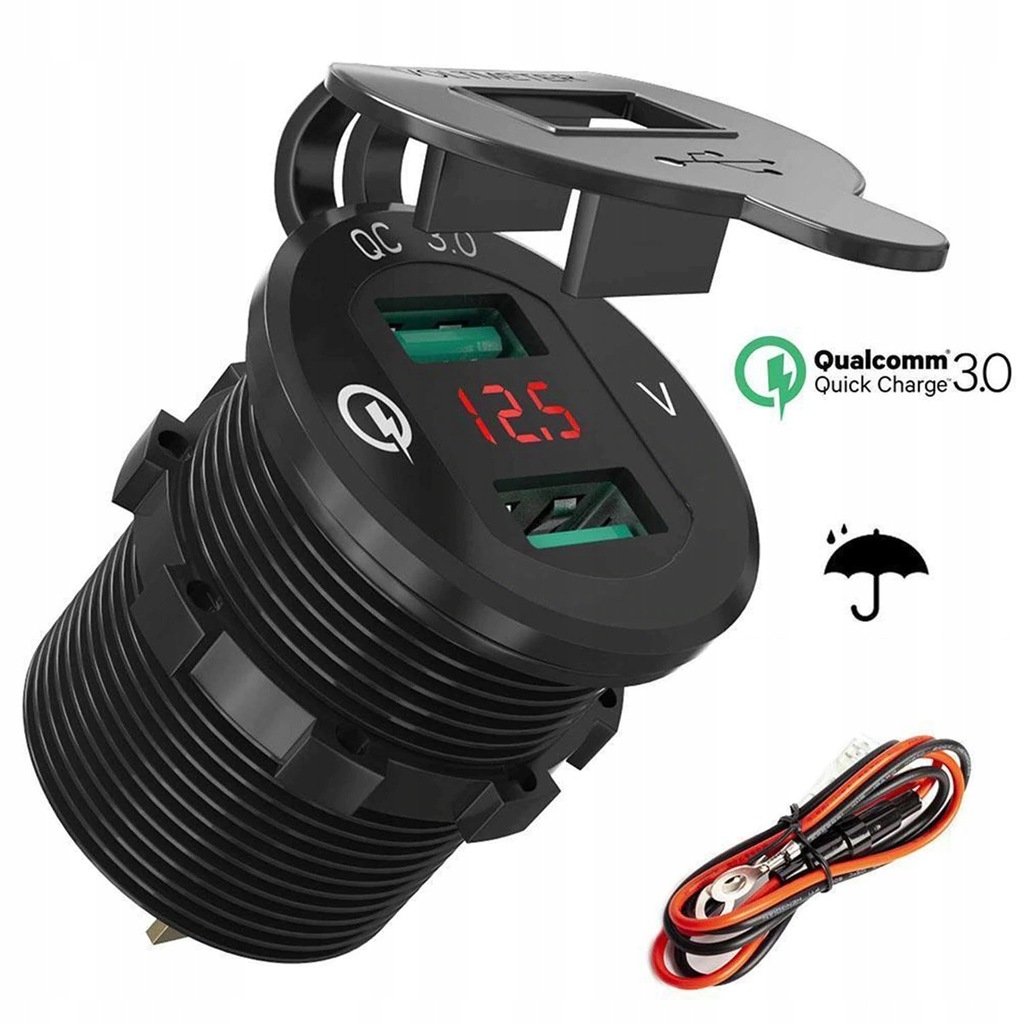 фото №13, Зарядний пристрій woltomierz панель мотоцикл 2xusb qc3.0 швидкі заряджання алюміній