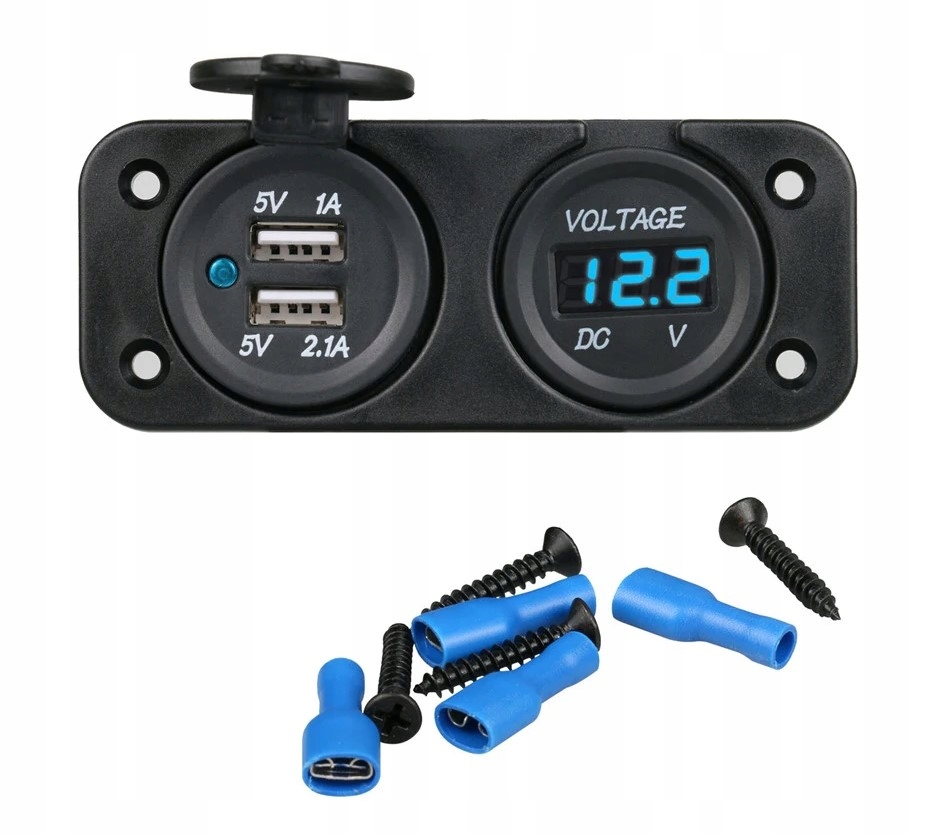 фото №4, Панель woltomierz зарядний пристрій 2x usb 3,1a 2w1 роз'єм прикурювача мотоцикл