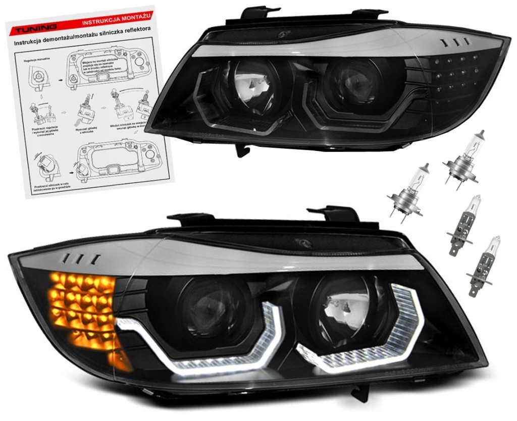 фото №1, Bmw 3 e90 e91 05-08 лампи фари перед передні led кільця 3d h7/h1