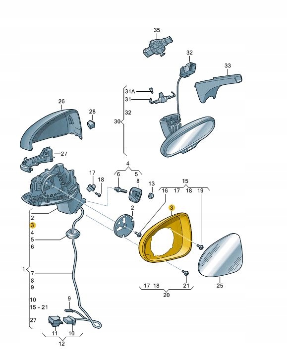 фото №2, Рамка дзеркало зовнішнього audi a3 8v права aso