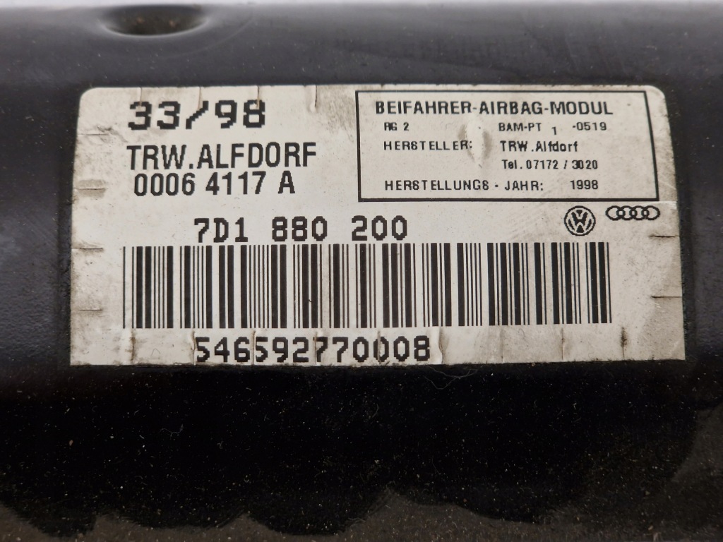 фото №5, Vw t4 multivan подушка повітряна подушка безпеки права м'яка панель приладів 1a