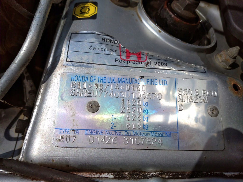 фото №11, Honda civic 7 vii eu7 3/5d 01- крыло левый перед передний nh623m