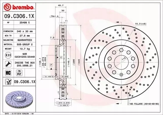 фото №2, Brembo xtra тормозные диски+ тормозные колодки перед audi s3 vw golf r