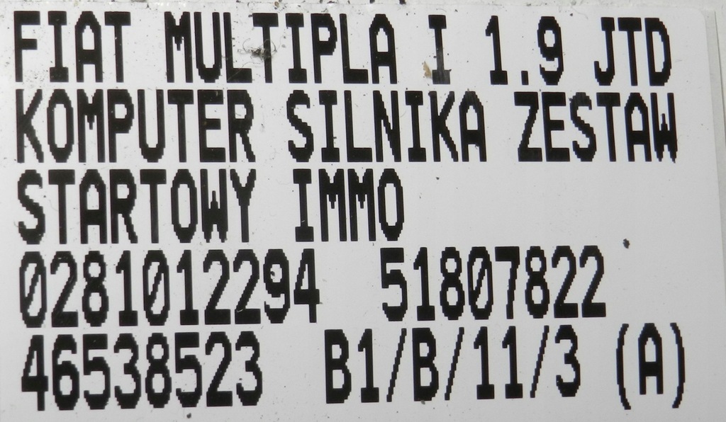 фото №15, Набір стартовий бортовий комп'ютер двигуна імобілайзер fiat multipla i 1.9 jtd 51807822