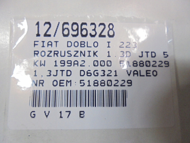 фото №9, Fiat doblo i стартер 51880229 1,3jtd d6g321